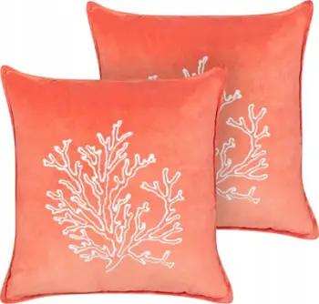 Set jastëkësh dekorativë pa markë, 45x45cm, velvet me motiv koralesh, rozë