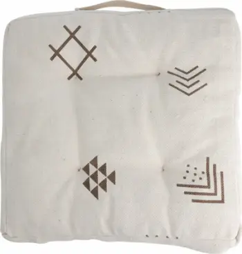 Jastëk karrige Home Styling Collection, pambuk, model etnik, i bardhë, 40 x 40 x 6 cm
