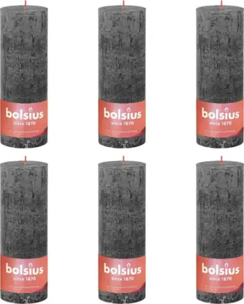 Set qirinj cilindrikë Bolsius Rustic Shine, 4 copë, 190x68mm, gri e errët