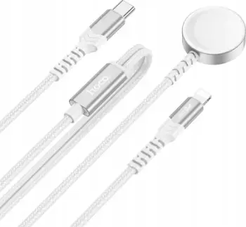 Kabllo karikues 2 në 1 Hoco CWS, USB C në Lightning, Apple Watch, e bardhë