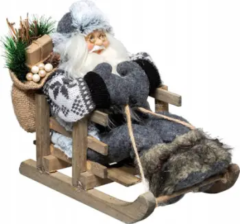 Figurë dekorative Santa Claus në slitë, 30 cm, gri