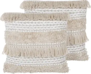 Set jastëkësh dekorativë VILLUR, 45x45 cm, pambuk me qendisje dhe thekë, bezhë