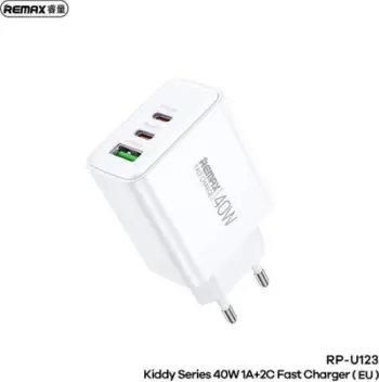 Karikues rrjeti Remax Kiddy Series RP-U123, 40W, 1xUSB 2xUSB-C, i bardhë