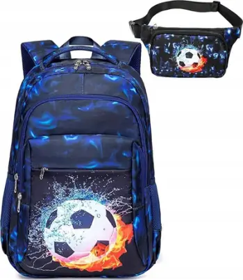 Set çantë shpine dhe çantë beli për fëmijë, motiv futbolli, 0.5kg, blu e errët