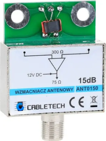 Amplifikator antene Cabletech Shielded, 15dB, për antena rrjetë, prizë F