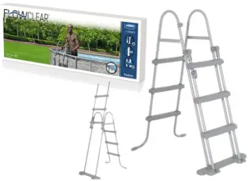 Shkallë pishine Bestway Flowclear, për mure 107 cm, çelik, gri