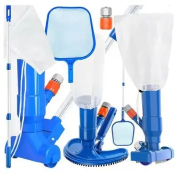 Set mirëmbajtjeje pishine LTC LXMB02, me furça dhe skimmer, teleskopik, blu
