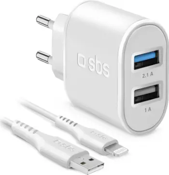 Karikues muri SBS TEKITTR2ULH2189A, 2x USB, me kabllo Lightning, i bardhë