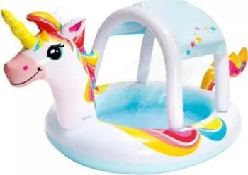Pishinë e fryrë për fëmijë Intex Unicorn Spray, me spërkatës uji, me tendë, shumëngjyrëshe