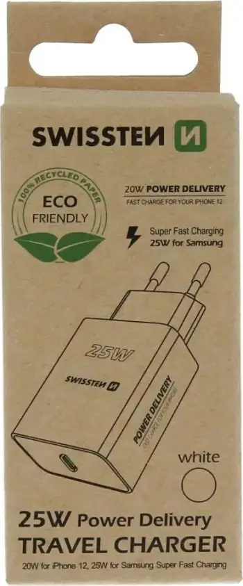Karikues udhëtimi Swissten Power Delivery, 25W PD, dalje USB C, i bardhë