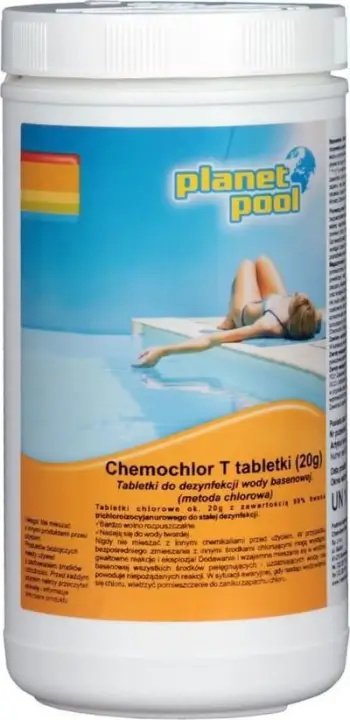 Tableta klori për pishinë Chemoform Chemochlor T, 20g, 1kg, të bardha