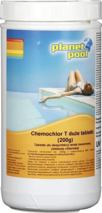 Tableta klori për pishinë Planet Pool Chemochlor T, 200g, 1kg, të bardha