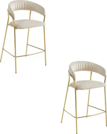 Tabure bari Badia, kadife bezhë, këmbë ari, set 2 copë
