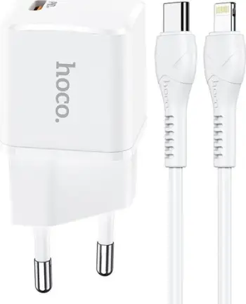 Karikues muri HOCO N10, USB C PD 20W, kabllo USB C në Lightning 1m, i bardhë
