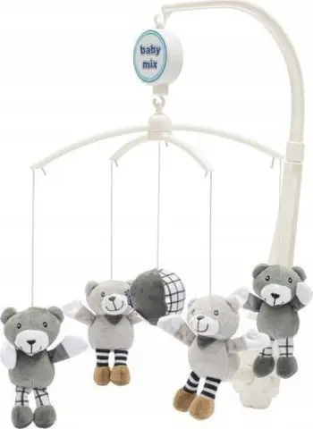 Karusel krevat-foshnje Baby Mix Little Bears, me melodi, lodra pelushi, gri