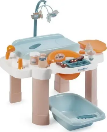 Set lojë për bebe Ecoiffier Nursery, qendër kujdesi me vaskë, aksesorë 13 copë, shumëngjyrësh