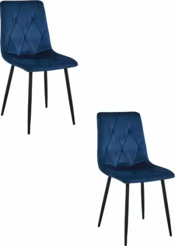 Karrige OSKAR Libra, kadife navy blue, këmbë metalike të zeza, set 2 copë