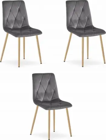 Karrige Libra, velvet, këmbë imitacion dru, gri e errët, set 3 copë