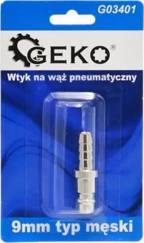 Adapter për zorrë pneumatike GEKO, 9mm, dalje mashkull