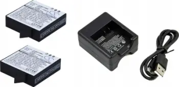 Set bateri me karikues Cameron Sino për Xiaomi Yi 2 4K, 2x 1160mAh, USB, i zi