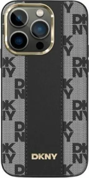 Kapele mbrojtëse DKNY PU Leather MagSafe, për iPhone 15, dizajn me kuadrate, e zezë
