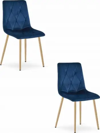 Set karrige Libra, kadife blu navy, këmbë pamje druri, 2 copë