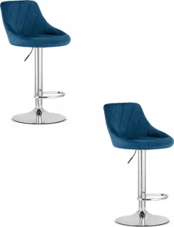Tabure bar LEOBERT Kast, set 2 copë, 54x40x49 cm, kadife blu navy, bazë kromi