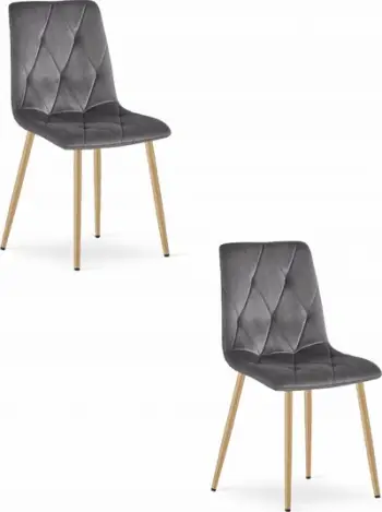 Set karrigesh Oskar Modernity Gray, kadife gri e errët, këmbë ngjyrë druri