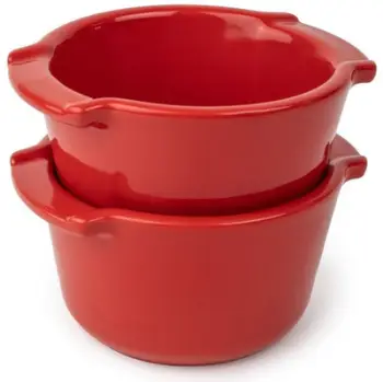 Set ramekin qeramike, 2 copë, rezistente në furrë, të kuqe