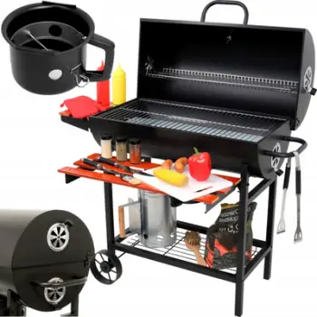 Grill qymyri pa markë, me kapak, sipërfaqe 71x34.5 cm, i zi