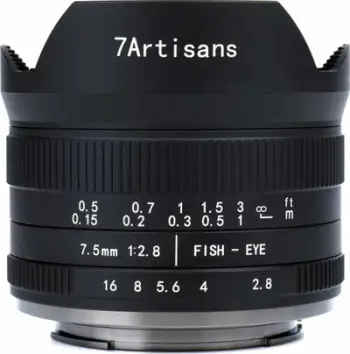 Objektiv 7artisans 7.5mm f/2.8 Mark II Fisheye për Fujifilm X, fokus manual, trup metalik, i zi
