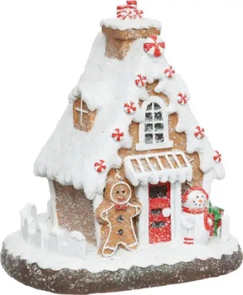 Dekor Krishtlindjesh Feeric Christmas Gingerbread House, 26 x 28 cm, polirezina dhe qeramikë, e bardhë