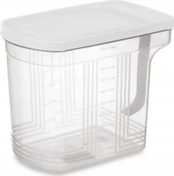 Enë plastike kuzhine me kapak matës dhe dorezë, 2.5L, transparente