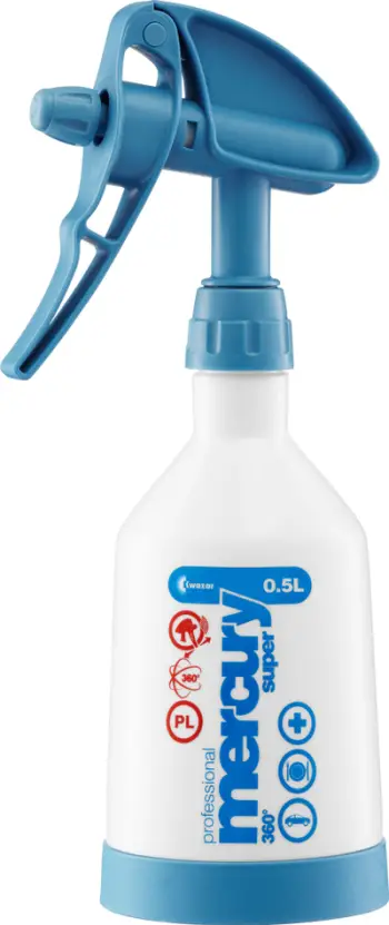 Spërkatës dore Kwazar Mercury Super 360 Pro+, 0.5L, pompë me veprim të dyfishtë, bardh me kaltër