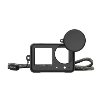 Kuti silikoni Telesin 2.0 për DJI Osmo Action 3/4/5 Pro, kapak lenteje, litar dore, e zezë