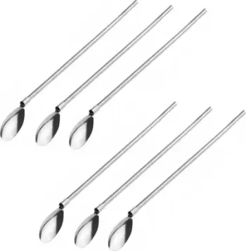 Set pipetash metalike me lugë DA142, çelik inox, 6 copë, argjendtë