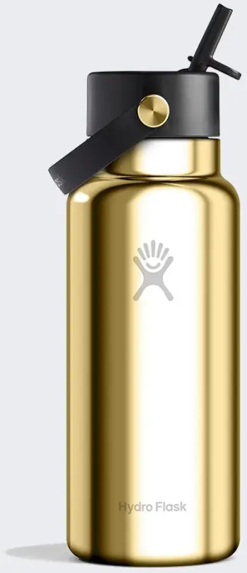 Shishe uji Hydro Flask Wide Mouth Flex Straw, inox, ngjyrë ari