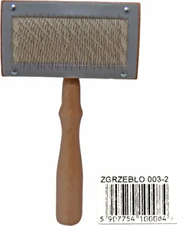 Furçë krehëse për qen Lessie Land Curry Comb 003-2, dorezë druri, me fija metalike