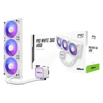 Ftohës uji CPU ASRock Pro White 360 ARGB, radiator 360mm, Dynamic ARGB, i bardhë
