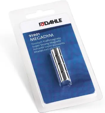 Magnetë cilindrikë Dahle 95901, 10x10mm, set 4 copë, argjendtë