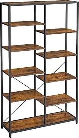 Raft dyshe OSKAR Rustic Loft, 9 rafte, 100x30x170 cm, lis rustic me kornizë të zezë