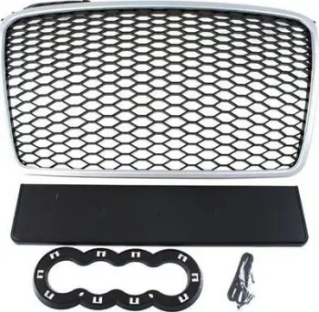Grillë MTuning për Audi A4 B7, RS Style, 2004–2008, argjend e zezë