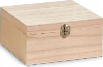 Kuti druri Zeller Solid Wood Box, 20x20x9.5cm, me kapëse metalike, ngjyrë druri natyrale