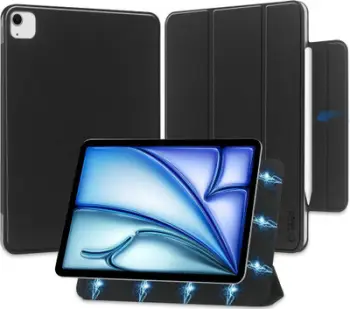 Mbulesë tablet Tech-Protect Smartcase Magnetic për iPad Air 13 2024, funksion sleep wake, vend për stylus, e zezë