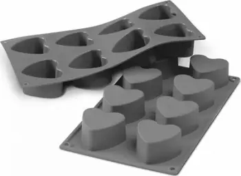 Forma pjekjeje Patisse Mini Heart, silikon 29 x 17 cm, 8 kavitete, gri