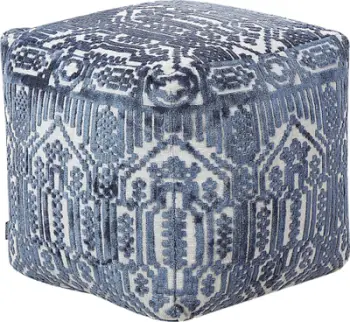 Tabure SANAWAN Pouffe, 45 x 45 x 45 cm, dizajn gjeometrik, blu