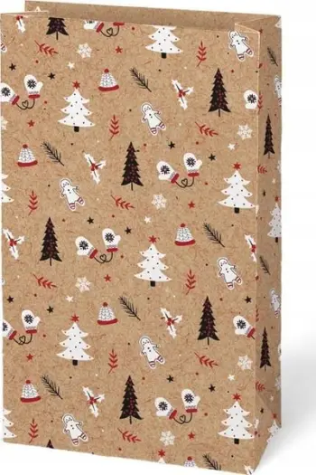 Qese dhuratash Christmas Gift Bag Eco Kraft MFP, letre, 15 x 27 x 9 cm, kraft me motive festive