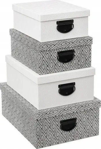 Set kuti ruajtjeje Five Simply Smart, 4 copë, karton, të bardha dhe të zeza