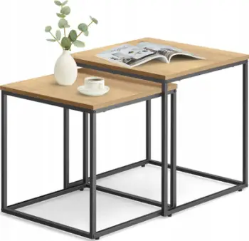 Set tavolina kafeje LEOBERT Square, 2 copë, 58x58 cm, lis me këmbë të zeza