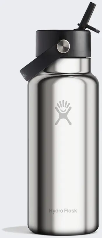 Shishe termike Hydro Flask Wide Mouth Flex Straw, çelik inox, argjendi